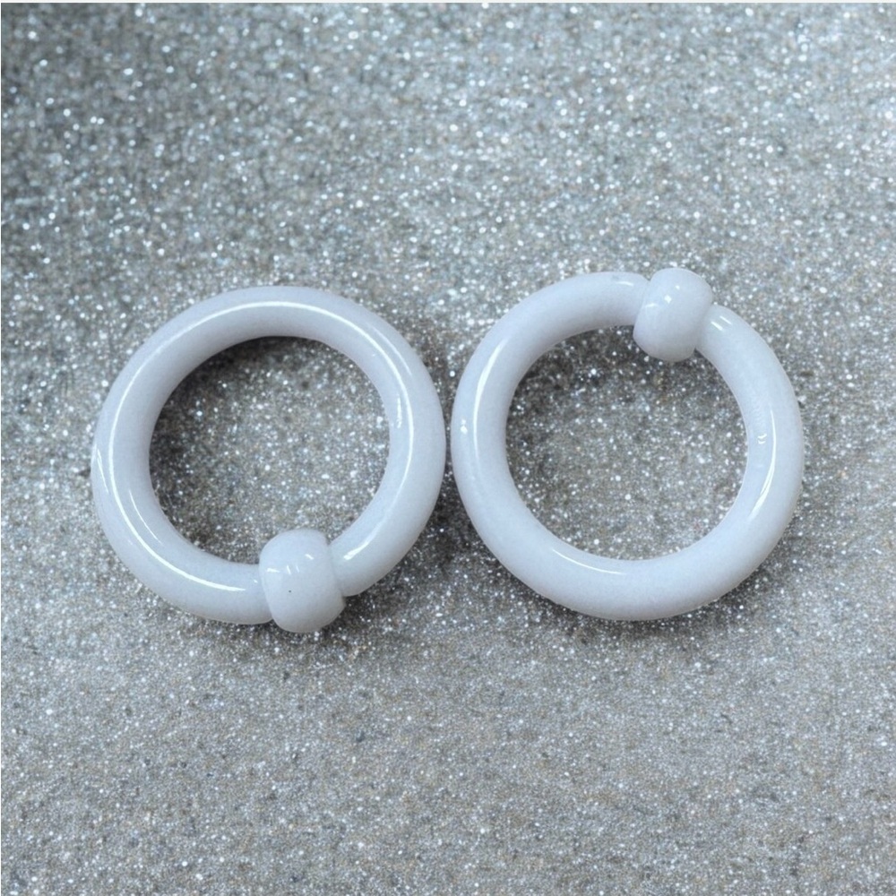 Pair 8g 1/2 White Acrylic Captive Bead Rings - Body Piercing Jewelry